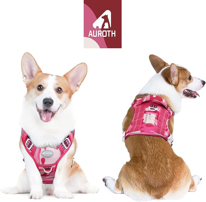 Auroth Tactical Pet Harness for Small Medium Large Dogs No Pull Adjustable, Reflective K9 Working Training Easy Control Vest Military Service Dog, Medium, Pink Camo | Heavy Duty with Handle, Breathable Padded, Reflective, Military K9, Easy Control for ... - Image 2