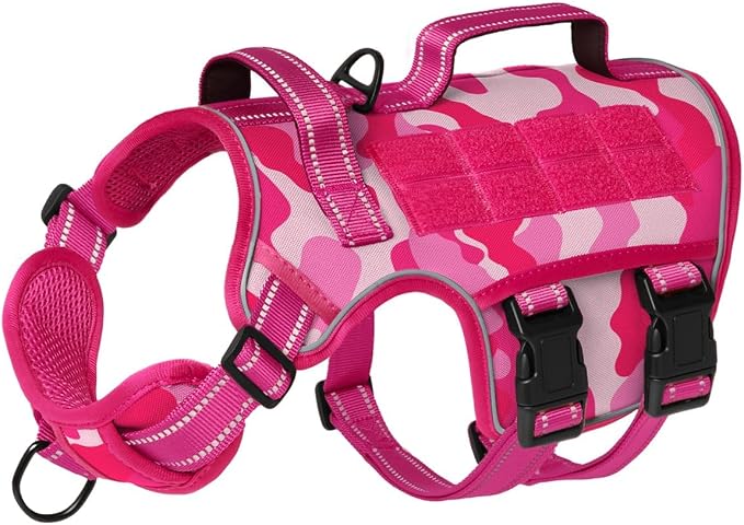 Dog Harness Medium Sized Dog, No Pull Dog Vest with Molle System | Tactical, Easy Control With Handle, Breathable Soft Padded, Adjustable, Reflective, No Choke for Walking, Pink Camo Medium - Image 8