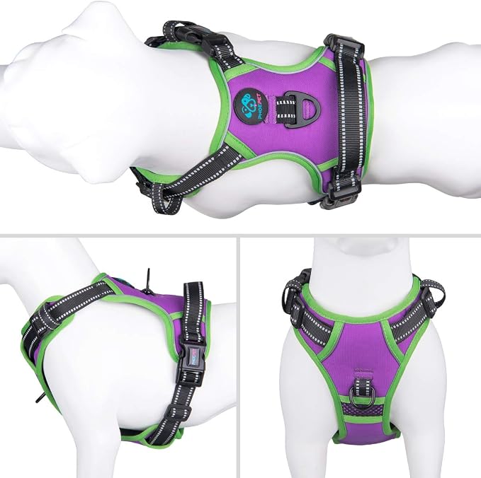 Reflective Dog Harness Large Breed Adjustable No Pull Vest with with Handle 2 Metal Rings 3 Buckles [Easy to Put on & Take Off](XL, Purple) - Image 2