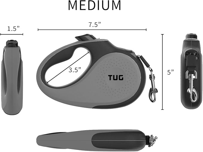 TUG Original Retractable Dog Leash, 16 ft (Medium, Grey) | 360° Tangle-Free Retraction, 16 ft Tape, Quick Thumb Lock, Anti-Slip Handle, For Dogs Under 55 lbs - Image 4