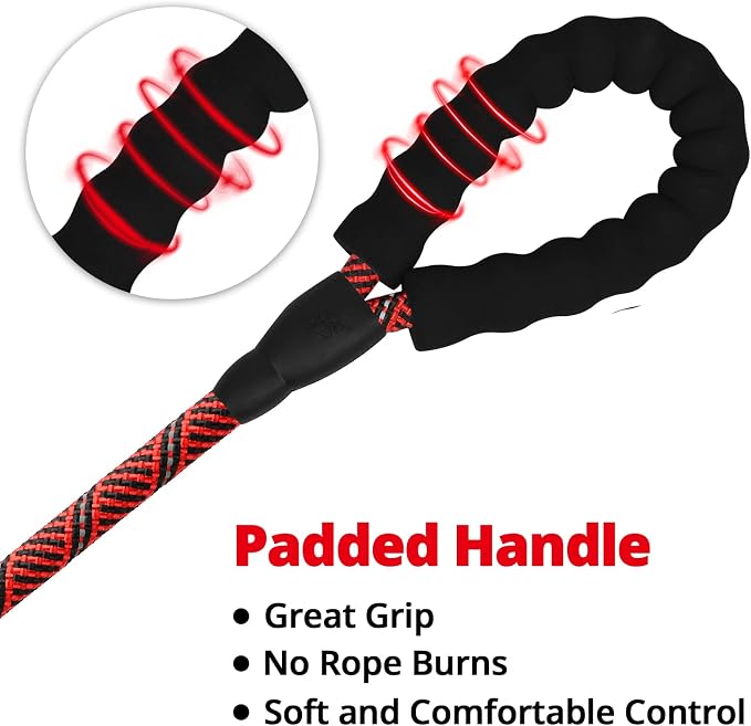 Rope Dog Leash 6 FT: Heavy Duty Leashes with Swivel Lockable Hook Reflective Threads Bungee and Padded Handle - Dog Lead for Large Small Medium Dogs Outside Walking Hiking Red Black - Image 7