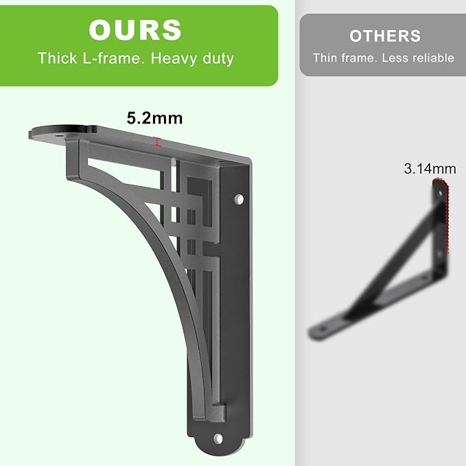Dolibest 8 Inch Heavy Duty Shelf Brackets, 5MM Thickness L- Bracket , Metal Floating Shelf Bracket, Wall Shelf Bracket & Hardware, Rustic Black Floating Shelves for Kitchen Living Room-2Pcs-(500LB) - Image 3