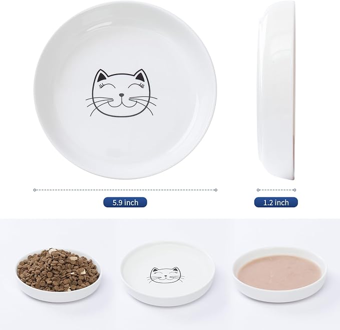 Lusifaco Shallow Wide Cat Food Bowls Anti Whisker Fatigue (White, 3 Pack) | 5.9 Inch 2 Height Raised Ceramic Cat Dishes with Bamboo Stand, Flat Pet Water Food Plates Feeding Station for Indoor Kitten - Image 4