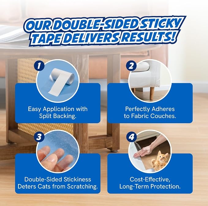 Panther Armor Cat Scratch Furniture Protector, 2 Double-Sided Rolls 4x20ft | Double-sided sticky tape cats dislike touching. Cut to size for couch and sofa corners. Not for leather or velvet - Image 3