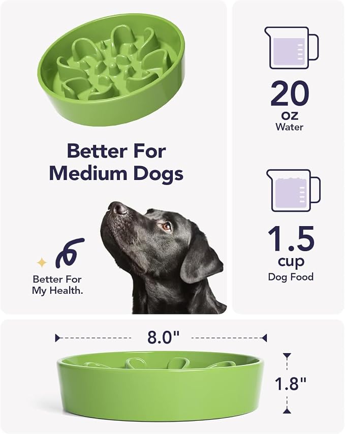 LE TAUCI Dog Bowls Slow Feeder Ceramic, 1.5 Cup Slow Feeding Bowl for Small and Medium Breed, Puzzle Dog Food Bowl for Fast Eater, Pink+Green - Image 4