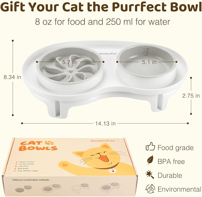 Elevated Cat Slow Feeder Bowl: Anti-Vomiting Bloat Stop Raised Food & Water Bowl for Kitten Healthy Eating - No-Spill/Non-Slip Shallow Puzzle Bowl for Puppy Small Dogs - Image 5