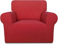 PureFit Super Stretch Chair Covers Fleece Couch Covers for Sofa Red | 1-Piece Spandex Couch Cover Soft Couch Protector, Sofa Cover Washable with Non Skid Foam and Elastic Bottom for Kids, Dogs by PureFit