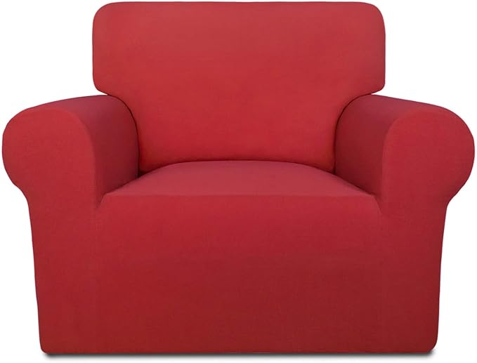 PureFit Super Stretch Chair Covers Fleece Couch Covers for Sofa Red | 1-Piece Spandex Couch Cover Soft Couch Protector, Sofa Cover Washable with Non Skid Foam and Elastic Bottom for Kids, Dogs by PureFit
