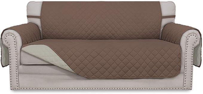 Easy-Going Sofa Slipcover Reversible Loveseat Sofa Cover Couch Cover for 2 Cushion Couch Furniture Protector with Elastic Straps for Pets Kids Dog Cat (Oversized Loveseat, Brown/Beige) | Oversized Loveseat Slipcover For Dogs, Water Resistant Mat, Livin... by Easy-Going