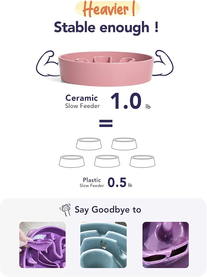 LE TAUCI Ceramic Slow Feeder Dog Bowls Small Breed, 0.6 Cups Dog Food Dish for Fast Eaters, Puzzle Bowl for Small Dogs and Cats,Pink Bloom - Image 8