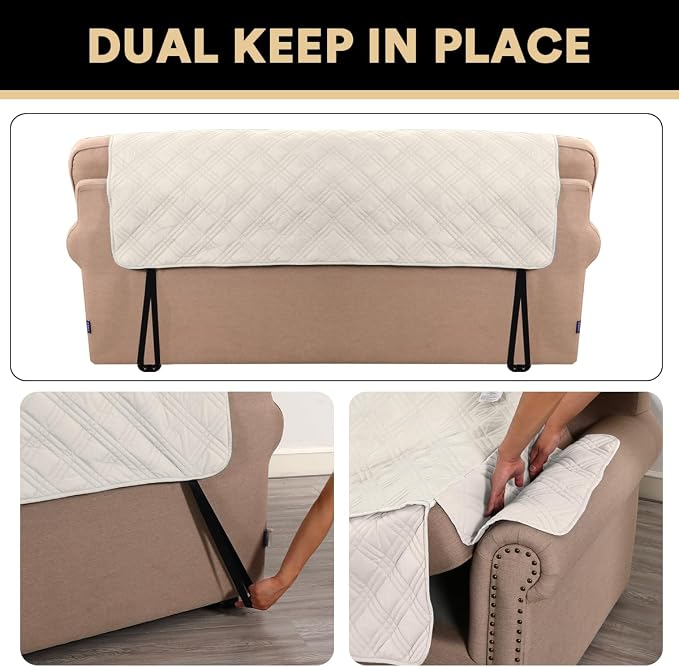 PrinceDeco 100% Waterproof Loveseat Covers for 2 Cushion Couch Sofa Covers Waterproof and Washable Sofa Slipcover with Side Pocket Furniture Protector with Elastic Straps(Loveseat 48", French Oak) - Image 5