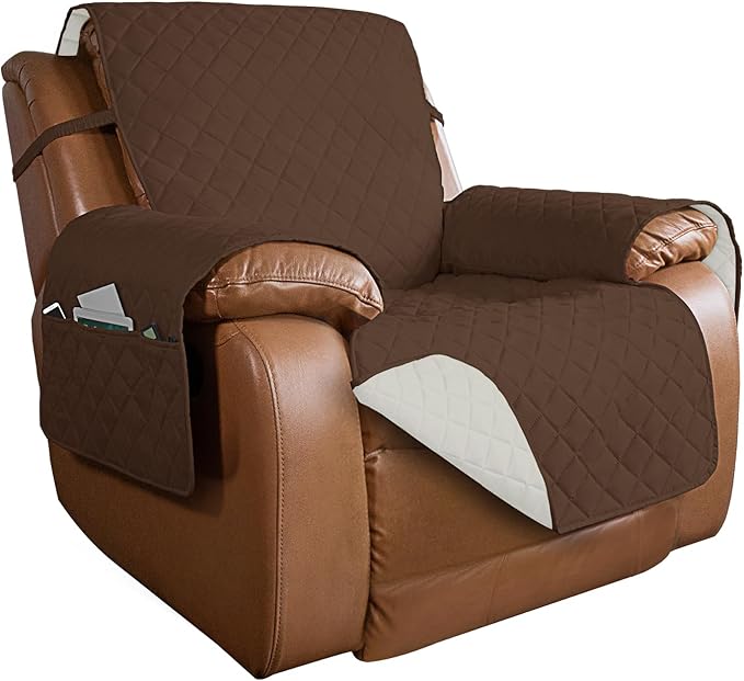 PureFit Reversible Recliner Chair Covers Couch Covers for Dogs, 28 in | Coffee/Ivory, Water Resistant Couch Protector, Washable Pet Couch Cover with Non Slip and Elastic Straps For Kids by PureFit