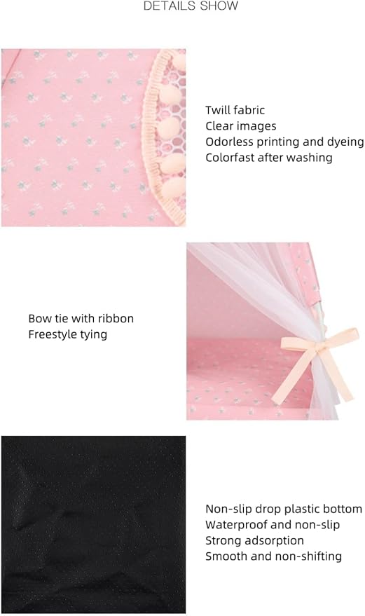 Selena Cat Bed Tents Dog House Indoor Outdoor Lace Mesh Breathable Windows Door Curtains Removable Portable Nest Teepe House (Medium,Pink(Flower)) - Image 5