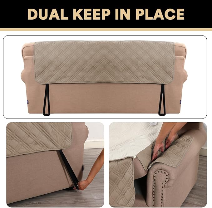 PrinceDeco 100% Waterproof Couch Cover for 3 Cushion Couch Sofa Pet Friendly Non-Slip Couch Cover for Dogs Washable Water Resistant Furniture Protector with Elastic Straps(XL Sofa 78", Taupe) - Image 5