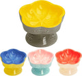 S&Q's CERAMICS Raised Cat Bowl, Elevated Cat Bowl for Food and Water, Ceramic Titled Dish, Anti Vomit & Whisker Friendly, Microwave and Dishwasher Safe (Yellow, 5.8") by SQsCeramics