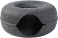 Felt Cat Cave Bed with Removable Cover, Cozy Pet Shelter for Indoor Cats, Zippered Washable Cat House with Roomy Interior (Dark Gray, for Cats Under 15 lbs, Donut Tunnel Style) by YolieraArt
