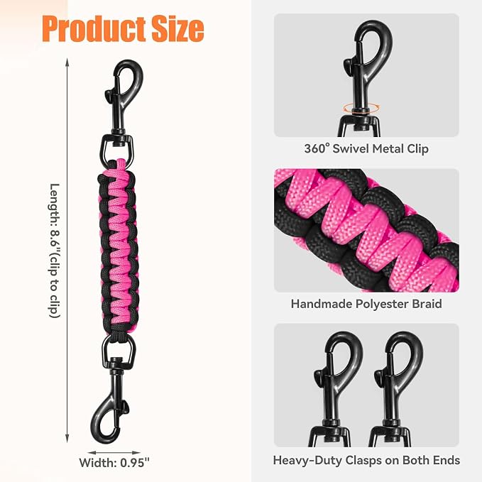 Dog Collar Safety Clip, Collar Companion, Handmade Backup Safety Strap, Double-Ended Clip Leash Connector, Suitable for Dog Harnesses, Prong, Pinch Collars (Black,Pink, 1 Pack) - Image 3