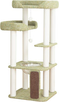 Mordern Cat Tree Tower, Freestanding, Cushioned Bed, Large Base, for Multiple Cats, Compact,Winter and Summer Use, Summer Mat Included, for Large Cats (Olive Green, Height 135cm) by LULUCATcattree