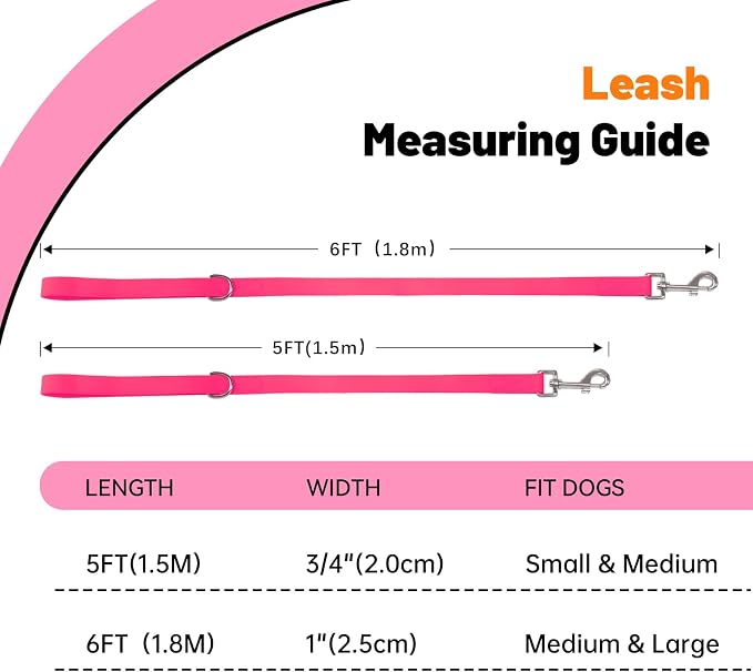Waterproof Dog Leash, 5/6 FT Durable Odor-Proof Dog Leashes with Strong Metal Hooks Fits Small Medium or Large Dogs (Pink, 5FT - 3/4 inch Width) - Image 4