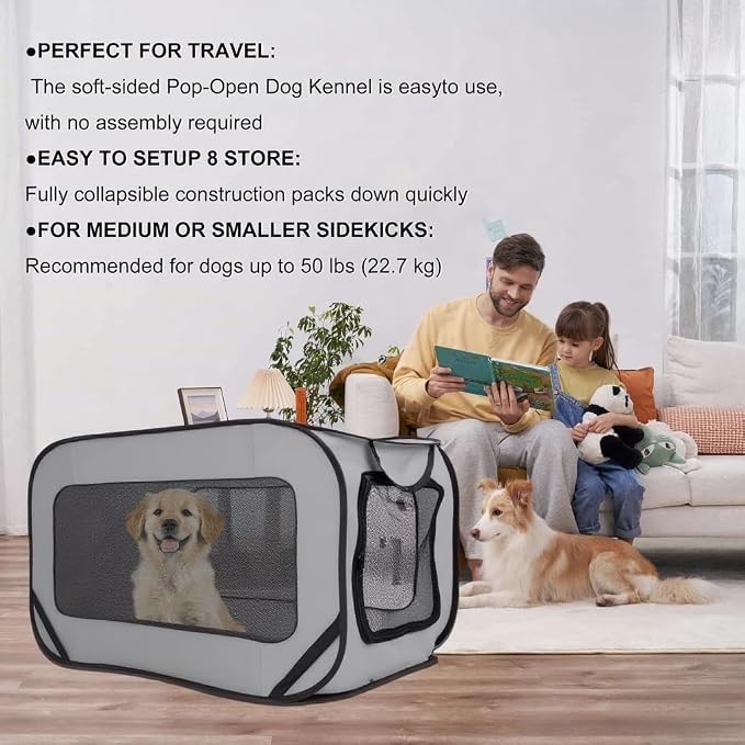 36 Inch Foldable Dog Kennel for Large Dogs, Portable Waterproof Pop-Up Pet Crate, Indoor Outdoor Travel Car Seat Kennel (Grey) - Image 4