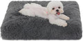 Bedfolks Waterproof Dog Crate Bed, Plush Dog Pad, 23"x18", Solid Dark Grey | Faux Fur Plush Cover, Removable Washable Outer, Waterproof Inner Lining, Non-Slip Base, Crate Pad and Dog Pillow by Bedfolks