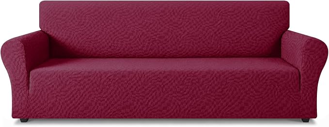 ZNSAYOTX 1 Piece Stretch Oversized Sofa Covers (91"-112"), New Plaid Couch Cover with Non-Slip Buckle for Dog Pets, Ultimate Soft Cozy Washable X-Large Sofa Slipcover Form Fit Protector, Wine Red by ZNSAYOTX