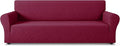 ZNSAYOTX 1 Piece Stretch Oversized Sofa Covers (91"-112"), New Plaid Couch Cover with Non-Slip Buckle for Dog Pets, Ultimate Soft Cozy Washable X-Large Sofa Slipcover Form Fit Protector, Wine Red by ZNSAYOTX