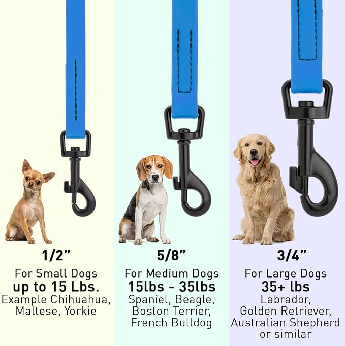 Dogline Biothane Waterproof Dog Leash Strong Coated Nylon Webbing with Black Hardware Odor-Proof Easy to Clean High Performance for Small or Large Dogs Made in USA 4 or 6 ft Lead, Cerulean Blue - Image 3
