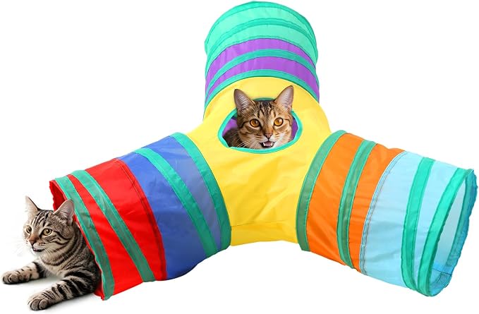 Pet Cat Tunnel, Y-3 Way Tunnels for Indoor Cats, Collapsible Pet Tunnel for Kitten, Puppy, Rabbit, 25cm-Wide Tunnels, Durable & Breathable, with Peek Hole Toy Ball by Tamiplay