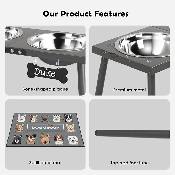 ADENGL Elevated Dog Bowls for Large Extra Large Pet, Raised Dog Bowl Stand with Sprill Proof Mat and Bowls (2000ml/70oz), Pet Food & Water Bowl 15.5" Tall Dogs Feeder for Extra Large Breed, Grey - Image 5