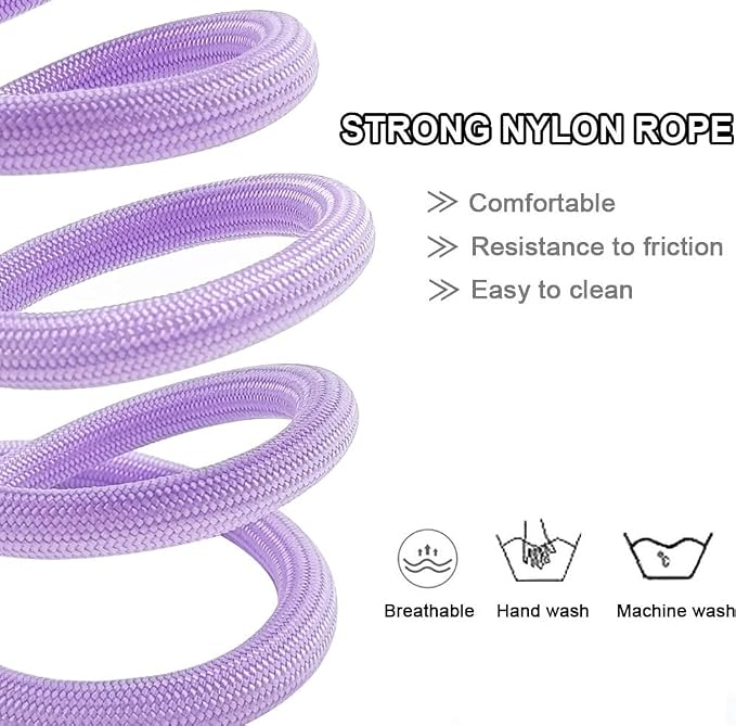 MayPaw 6/8 /10 FT Dog Leash, Classic Solid Colors, Strong Nylon Rope Dog Leash Reinforced with Leather Tailor Connection Heavy Duty Silver Clasp (Purple, 8ft*1/2") - Image 3