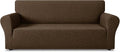 ZNSAYOTX 1 Piece Stretch Sofa Covers for 3 Cushion Couch (72"-90"), New Plaid Couch Cover with Non-Slip Buckle for Dog Pets, Ultimate Soft Cozy Washable Sofa Slipcover Form Fit Protector, Coffee by ZNSAYOTX