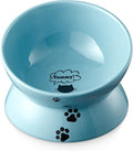 Y YHY Elevated Cat Food Bowl, Ceramic Raised Bowl, Tilt Angle Protects Cat's Spine, Anti Vomiting Dish, Backflow Prevention, Lake Blue by YYHY
