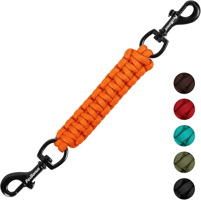 PetBonus Dog Collar Safety Clip, Handmade Prong Collar to Harness Connector | Dog Leash Backup Safety Strap, Escape Proof, Double Ended Clasp, Lead Connector for Pinch Collar, Harness (Orange) by Petbonus