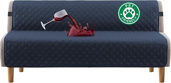 Turquoize 100% Waterproof Futon Cover Futon Slipcover Washable Armless Sofa Bed Slipcover Protector Seat Width Up to 70" with Adjustable Elastic Strap Anti-Slip for Dogs, Navy by Turquoize