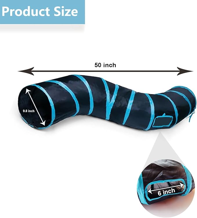 Cat Tunnel, Cat Tunnels for Indoor Cats, S-Shape Foldable Cats Cave | Interactive Toy Pet Tube with Interactive Peephole Crinkle Sounds for Rabbits, Kittens, Ferrets, Puppy Playing & Exploring - Image 3