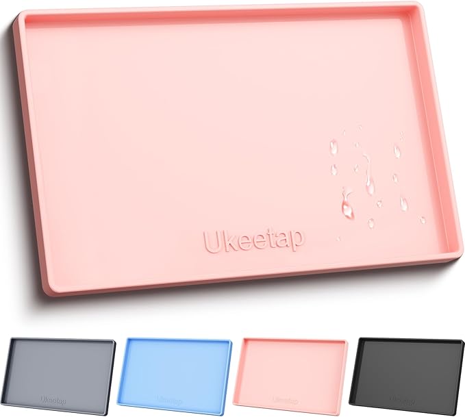 19" x 12" Extra Thick Silicone Mat Waterproof with Raised Edge, Pink | BPA-Free Non-Slip Dog & Cat Food Mat, Feeding Mat for Food and Water Bowls, Spill Proof Mat to Protect Floors by ukeetap