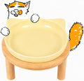 Elevated Ceramic Cat Bowls with Bamboo Stand for Cat Bowl, Whisker Friendly Shallow Cat Plate, Stable Raised Cat Food Riser for Indoor Cats (Yellow, Set of 1) by Tafelf