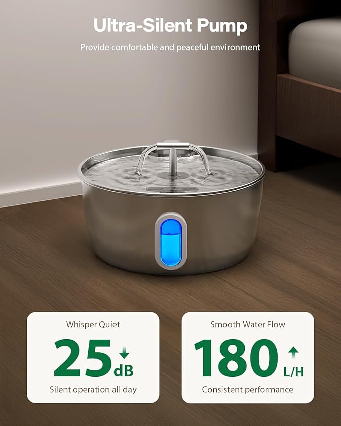 Stainless Steel Cat Water Fountain - 3.2L/108oz Cat Fountain for Drinking | Quiet Pet Water Fountain for Cats Indoor - Automatic Pet Water Bowl Dispenser - for Kitty & Small Dog - Image 5