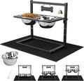 SHAINFUN Elevated Dog Bowls with Mat, Adjustable Height 4.3''-11.8'', Metal Stand, Two 1.7L Stainless Steel Food & Water Bowls for Large, Medium Dogs by SHAINFUN