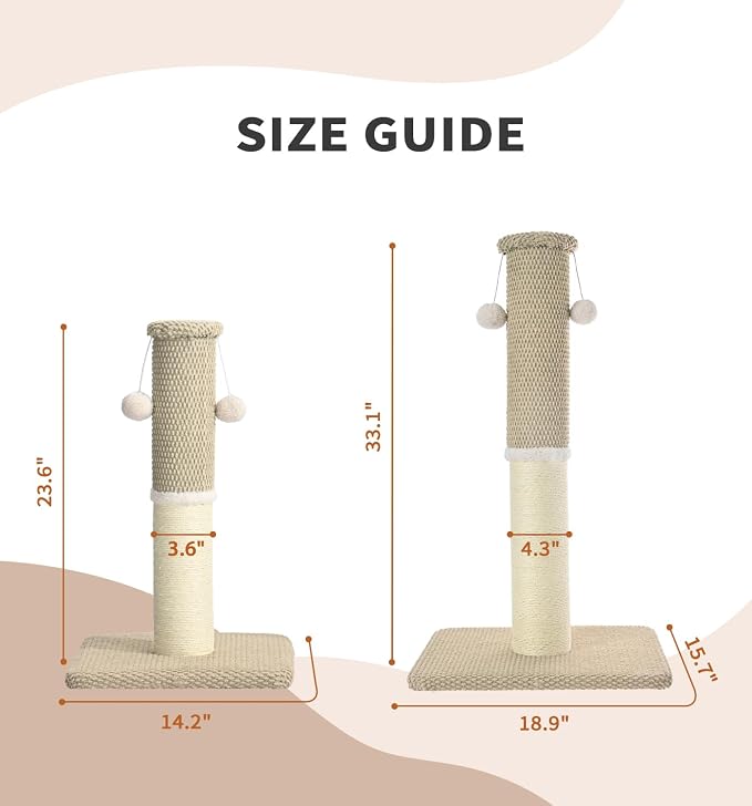 Made4Pets Tall Cat Scratching Post with Sisal & Carpet for Indoor Cats, 33" | Cat Scratcher with Wide Stable Base, Interactive Hanging Toys, Ideal for Adult Cats, Large Breeds and Full-Body Stretching - Image 9