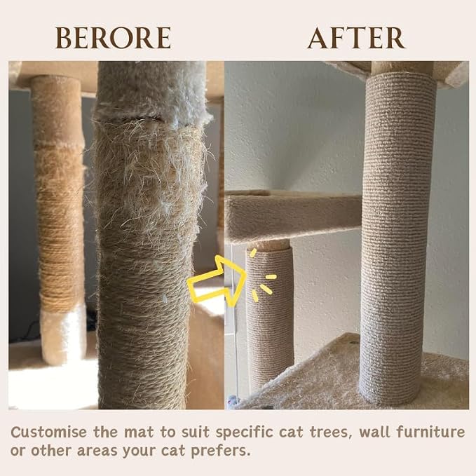 78.7"x15.8" Cat Scratching Carpet Mat Furniture Protector, Covering DIY Cat Tower,and Replacement Pads, Self-Adhesive Trimmable Mat (Khaki) - Image 2