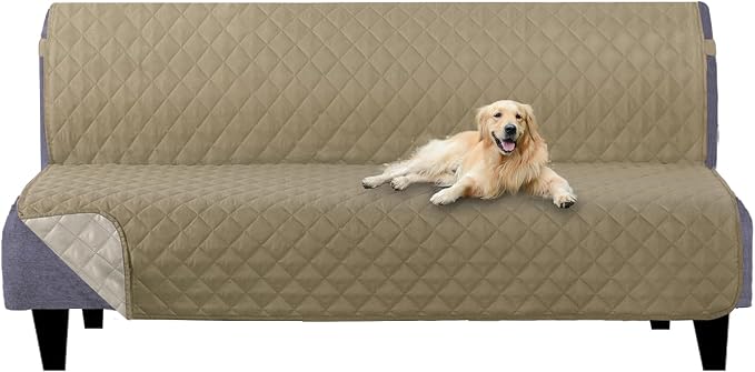 U-NICE HOME Futon Sofa Covers 68''Armless Couch Cover, Light Camel/Beige | Washable, Pet Friendly, Elastic Straps, Water Repellent, Furniture Protector Mat by U-NICEHOME
