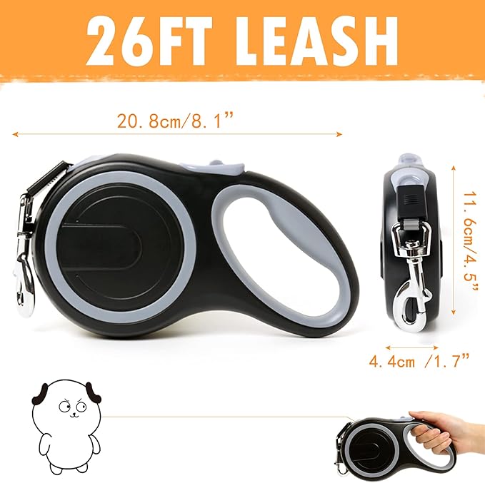 26Ft Retractable Dog Leash, Heavy Duty Great Leash for Dog up to 110 lbs, Anti-Slip Rubberized Handle, One-Handed Brake, Strong Nylon Tape, Tangle Free(Large Size). - Image 2