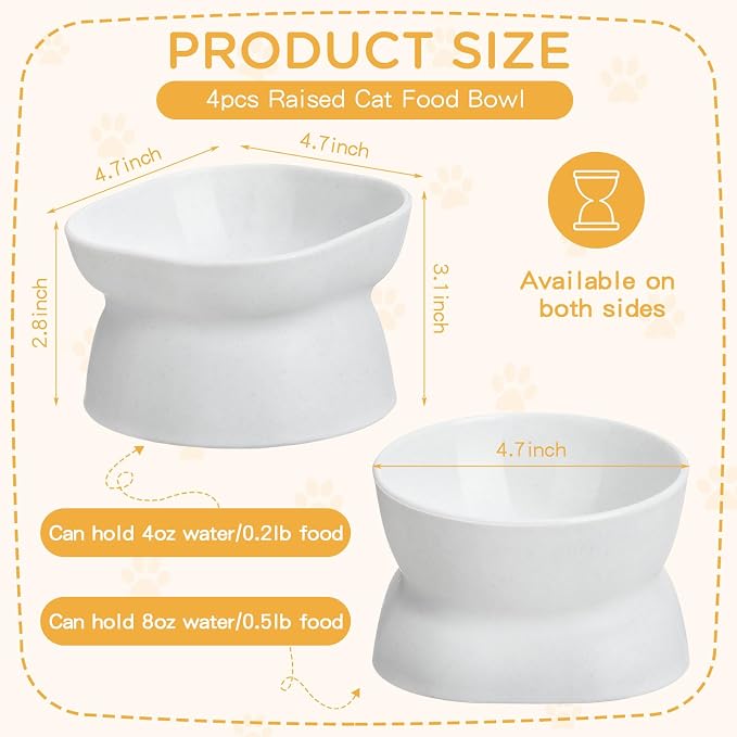 4 Pieces Plastic Tilted Elevated Cat Bowls Raised Cat Food Bowls Elevated Feeding Dish for Flat Faced Kitten Kitty Pets Supplies(White) - Image 2
