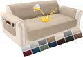 Velvet 100% Waterproof Loveseat Covers Washable Love Seat Couch Covers for 2 Cushion Couch Sofa Pet Friendly Sofa Slipcovers Dogs Furniture Protector with Pockets (Medium-XL, Light Khaki) by YUEVELLASofaCover