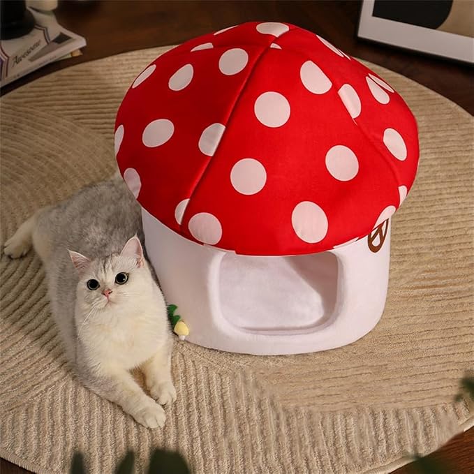 LYFJMUS Mushroom Cat Bed for Indoor Cats Mushroom Cow Shape Cat Cave Bed Cat Tent with Removable & Washable Cushion Pillow Cat House Bed for Cats Small Dogs ﻿ - Image 5