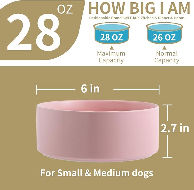Pink Raised/Elevated Ceramic Dog Bowl for Small Medium Sized Breeds,Dog Food Water Bowl with Stand,6 in Non Slip Heavy Pet Feeding Dish 3.6 Cups/ 850 ml /28 OZ - Image 2