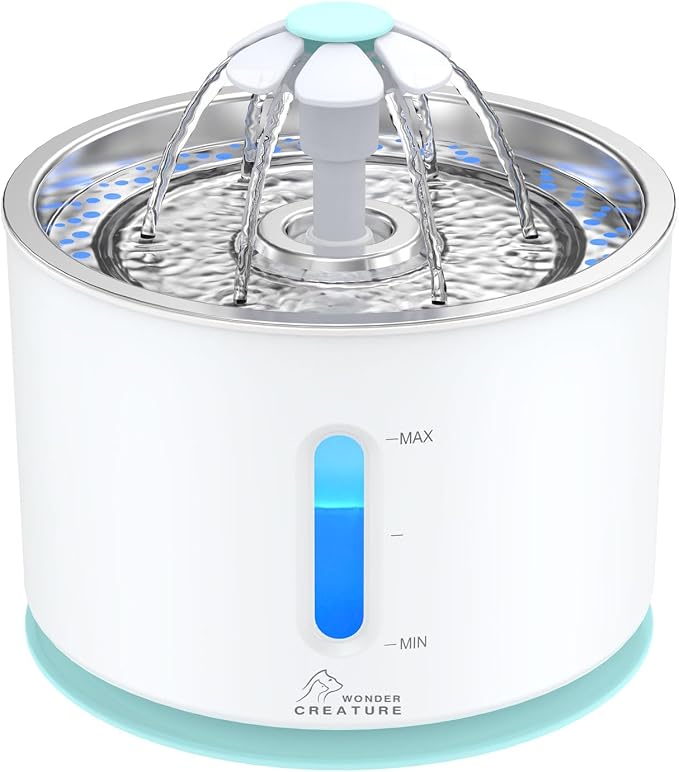Wonder Creature Cat Water Fountain Stainless Steel Lid 81oz | Quiet Pet Fountain, LED Water Level Window, Multi-Layer Filter, Dishwasher-Safe Stainless Steel Lid for Cats and Dogs by WonderCreature
