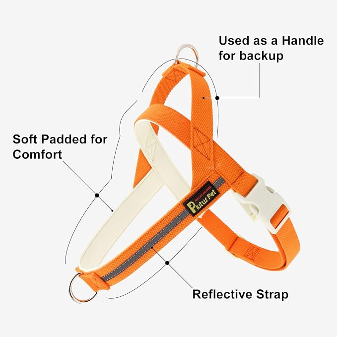 Plutus Pet Cotton Dog Harness and Leash Set, Reflective and Soft Padded, Quick Fit Vest Harness, for Small, Medium and Large Dogs, Orange, L - Image 2